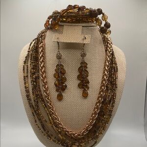 Elegant Brown Beaded Jewelry Set